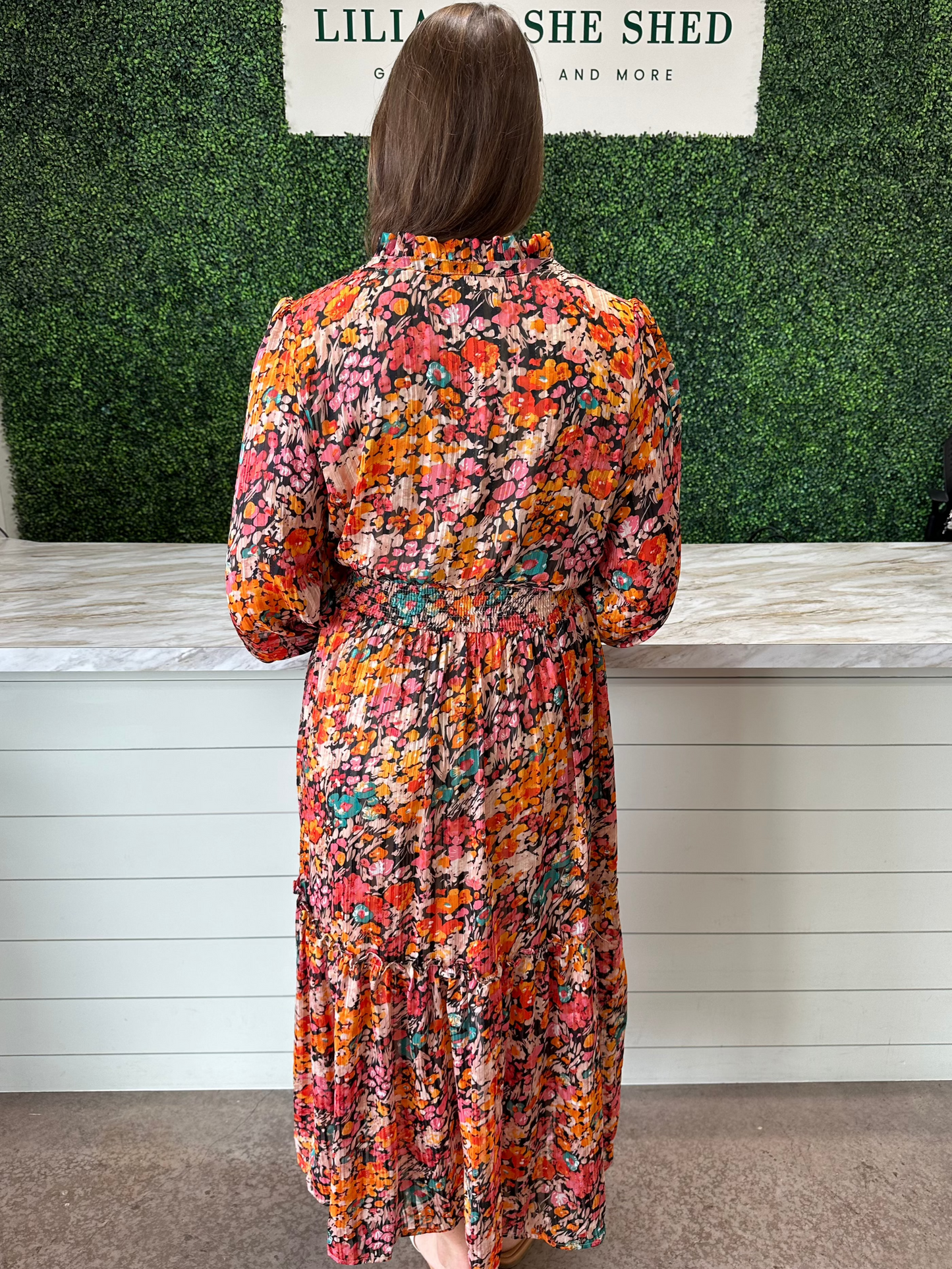 Black Metallic Floral Maxi Dress