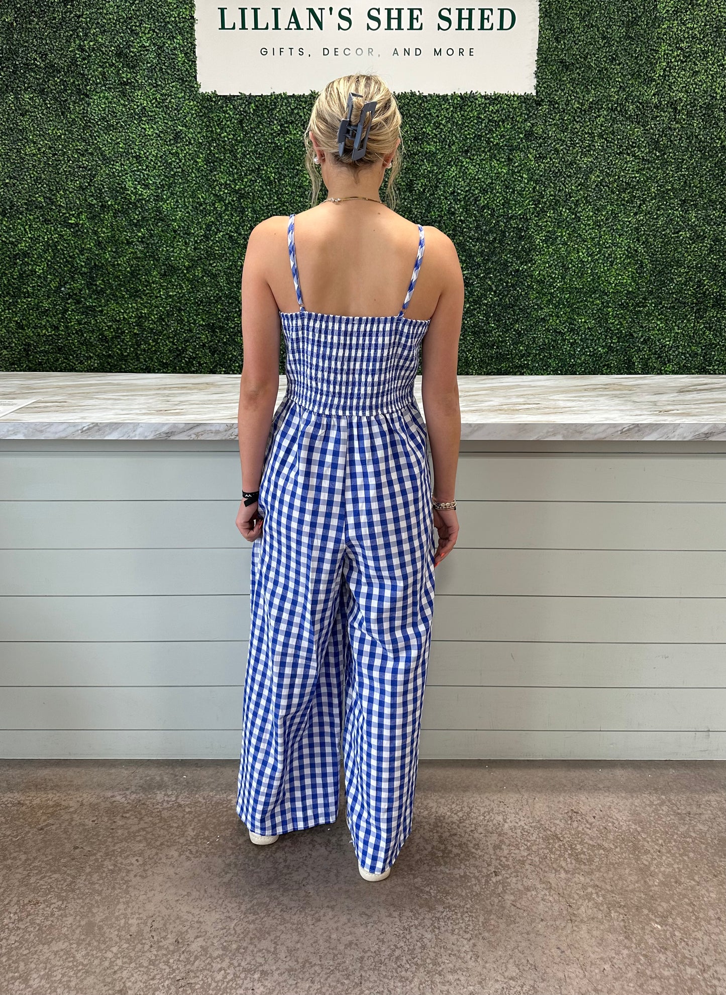 Gingham Check Bow Jumpsuit