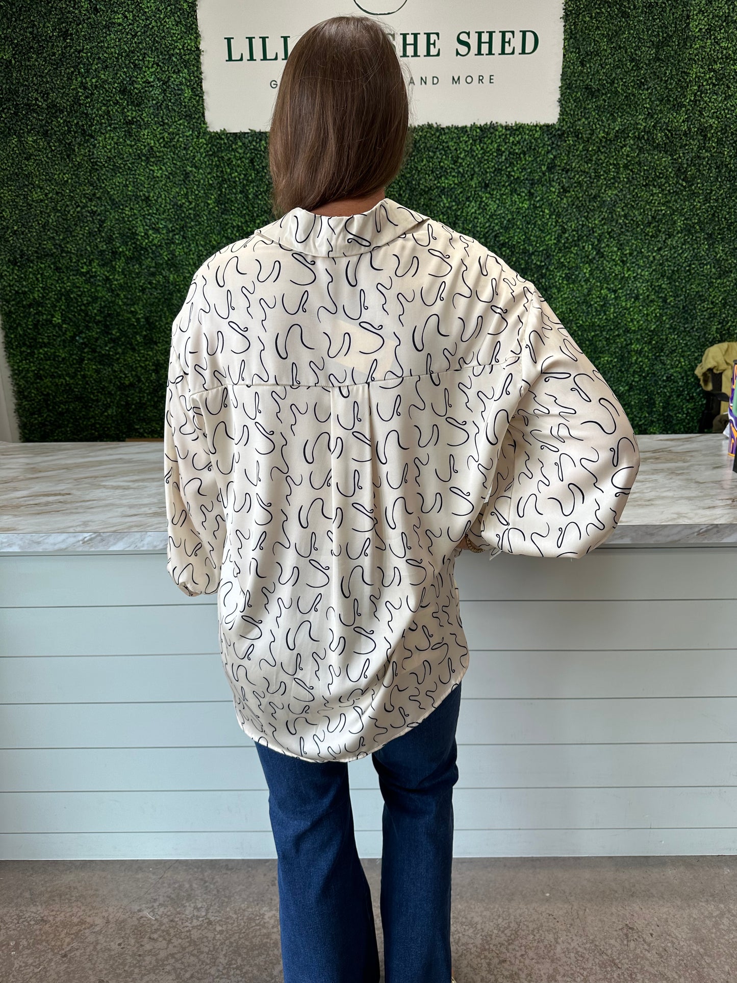 Natural and Black Abstract Silk Top