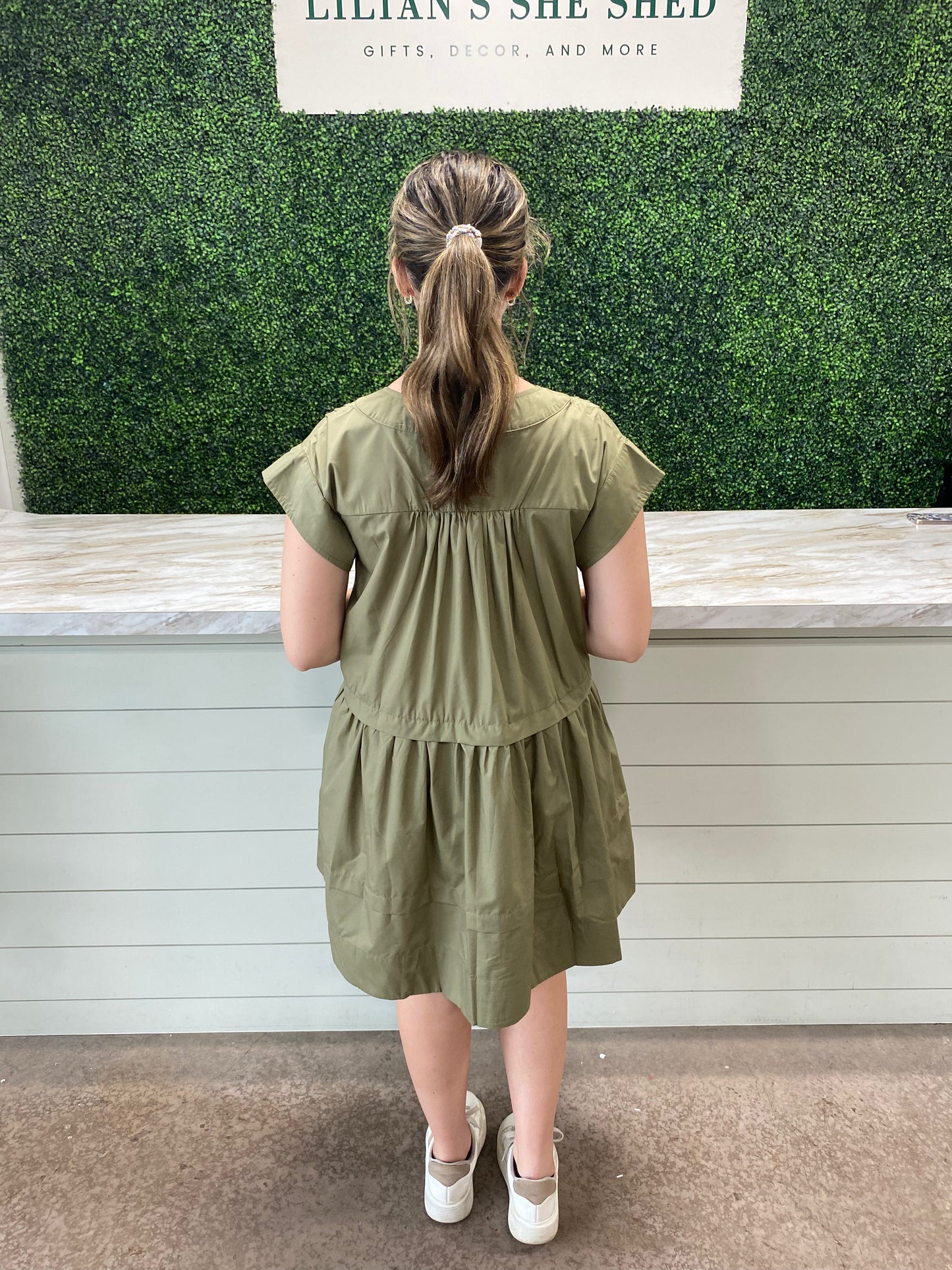 Button Down V-Neck Mini Dress