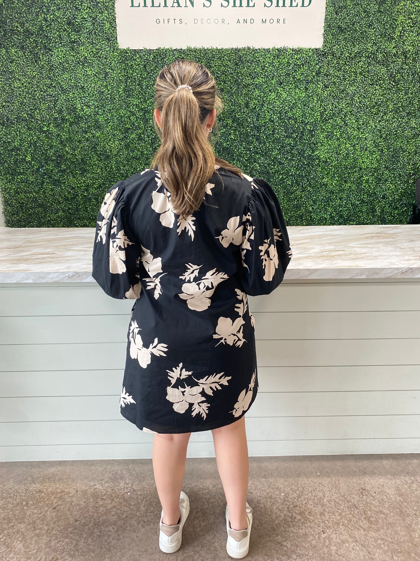 Floral V-Neck Quarter Sleeve Mini Dress