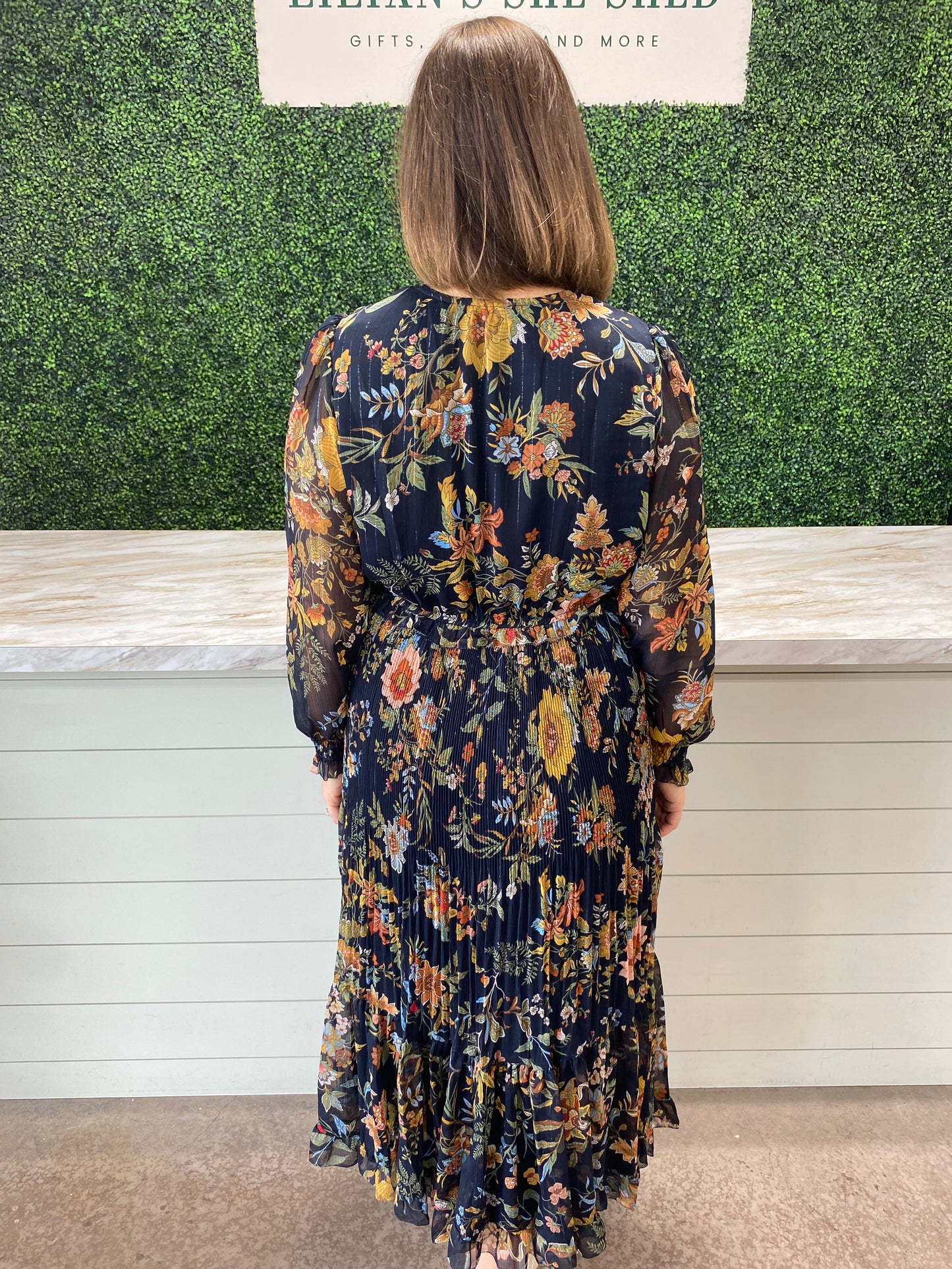 Long sleeve Navy Floral Printed Maxi Dress