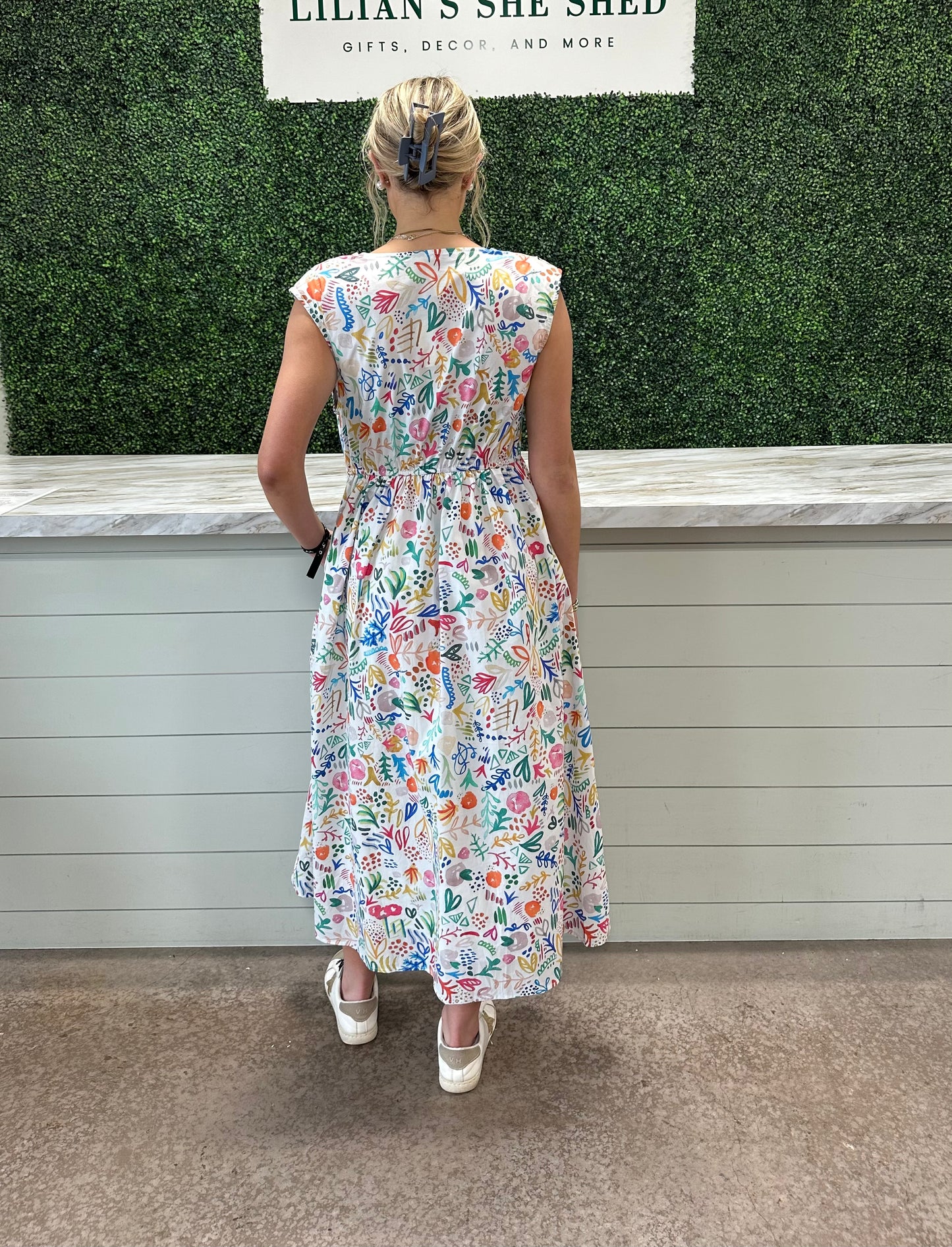 Multicolored Print Midi Dress