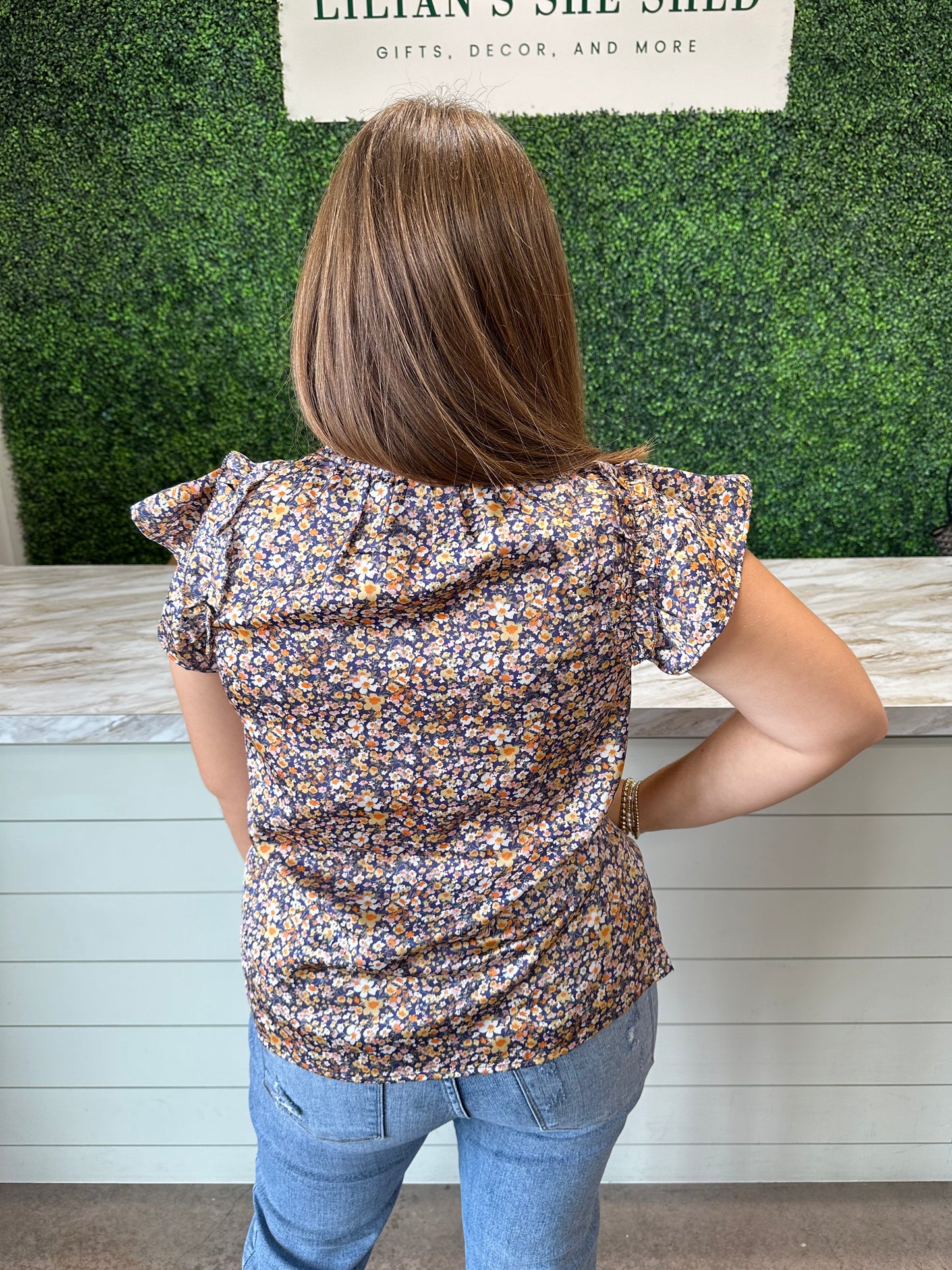 Indigo Floral Satin Blouse