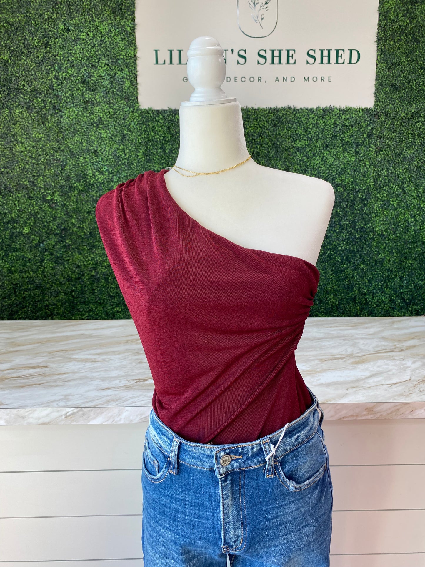 Burgundy One Sholder Bodysuit