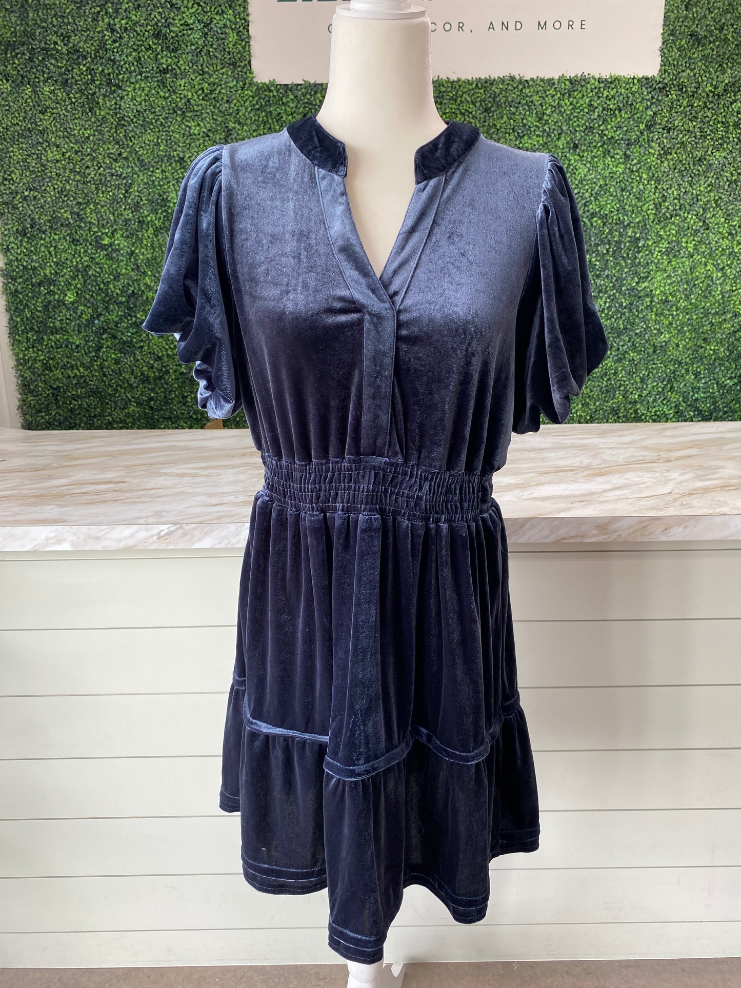 Navy Velvet Tiered Mini Dress