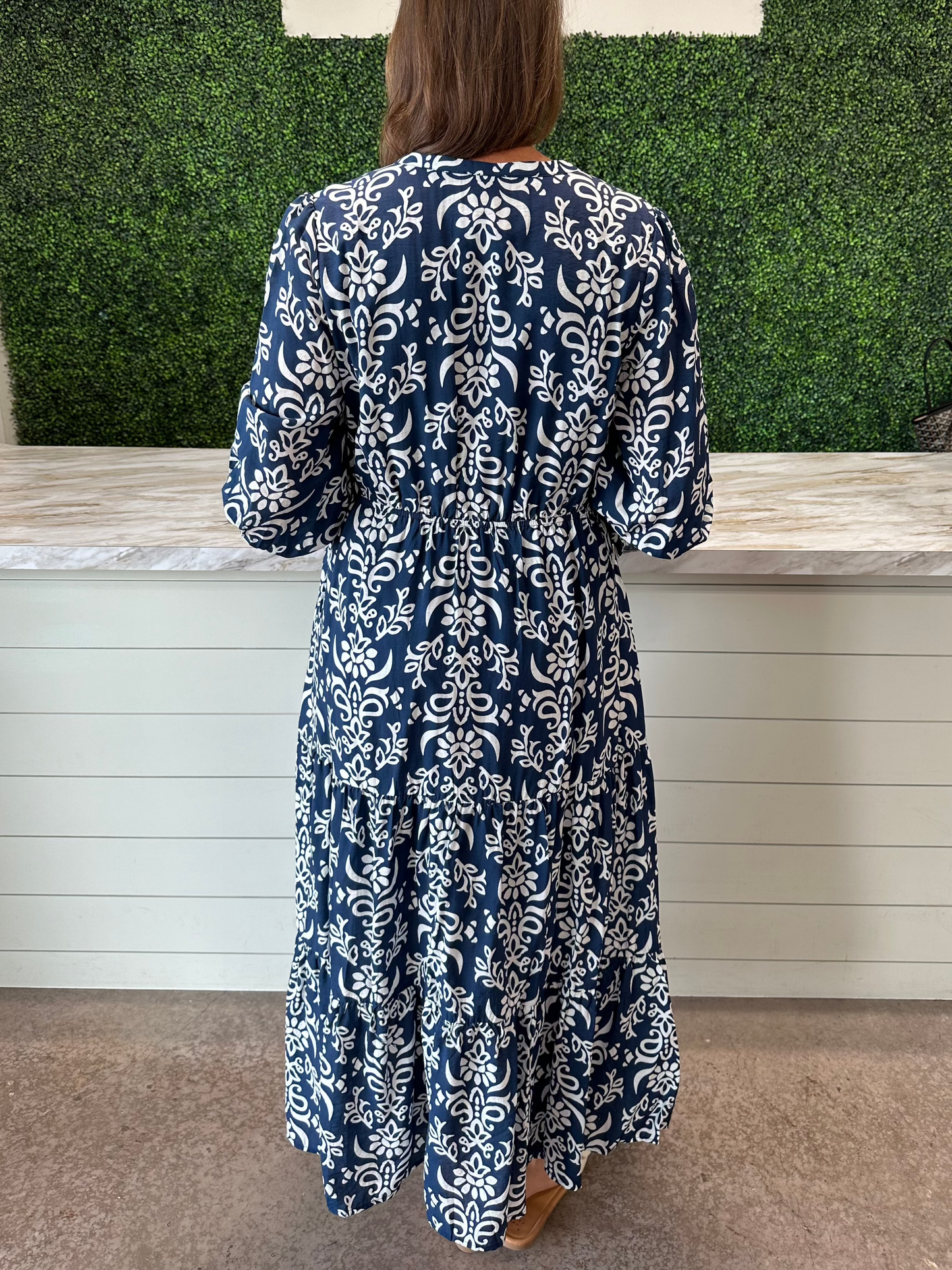 Navy Patterned Maxi Dress