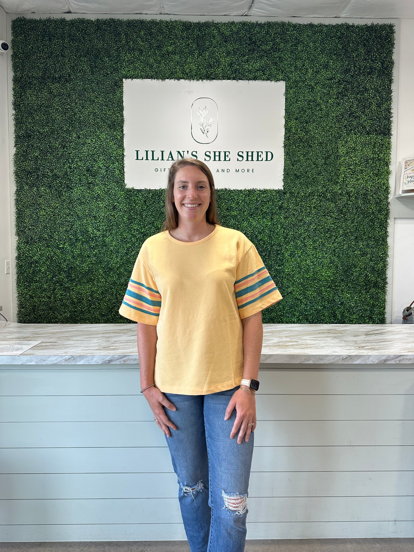 Striped Sleeve Short Sleeve Top