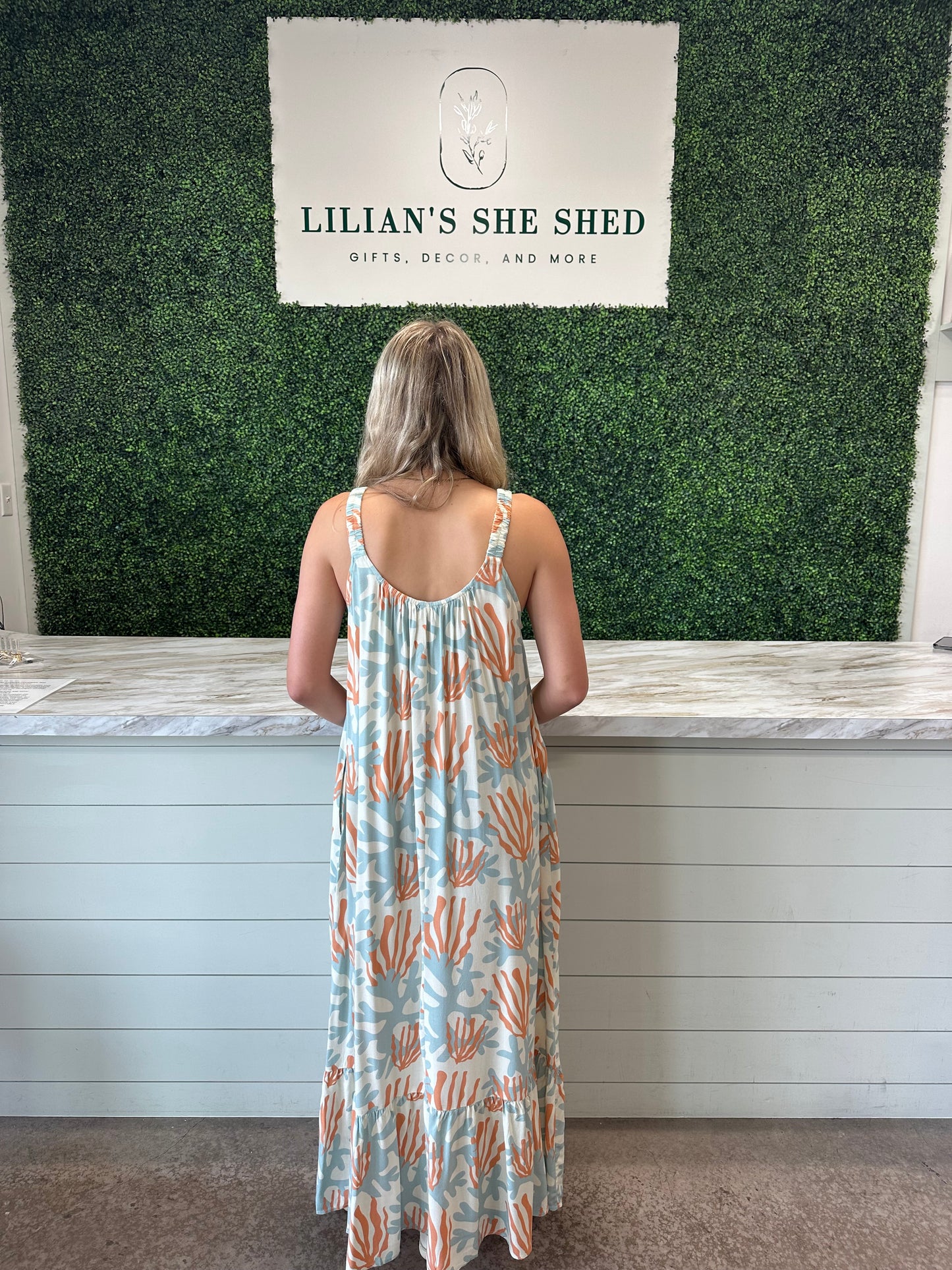 Coral Print Maxi Dress