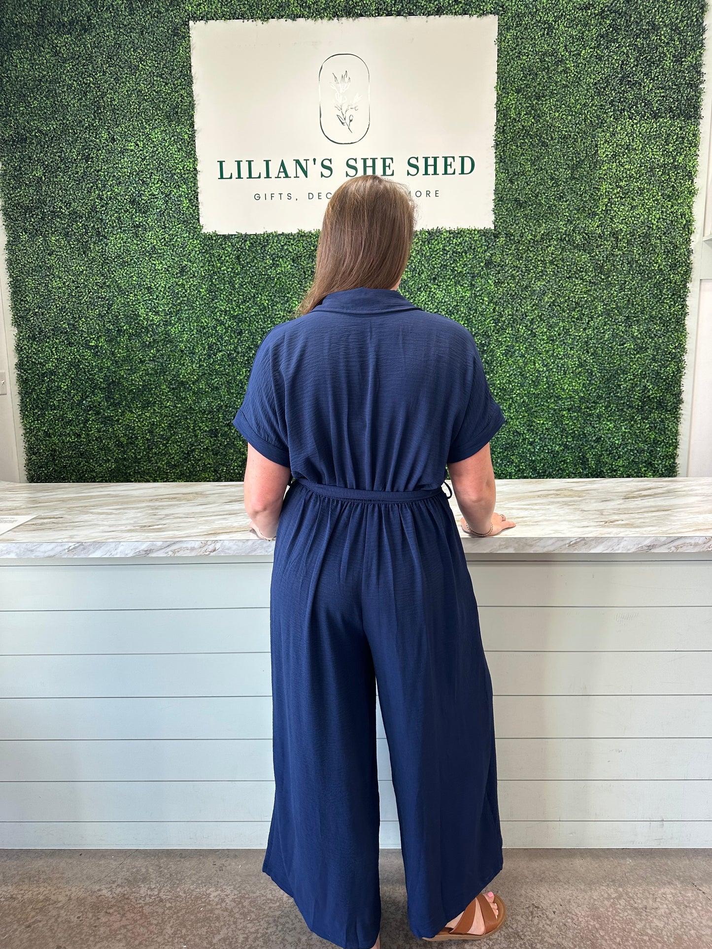 Solid Jumpsuit with Collar