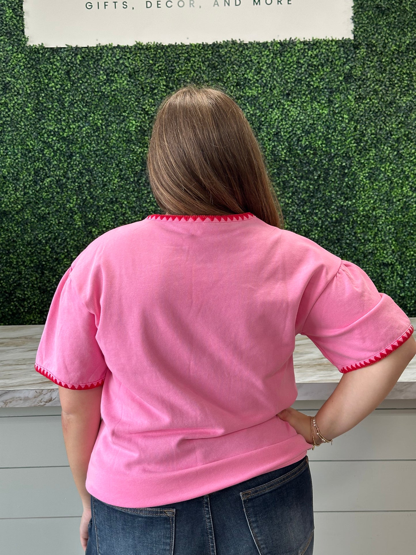 U-Neck Lace Trim Solid Top