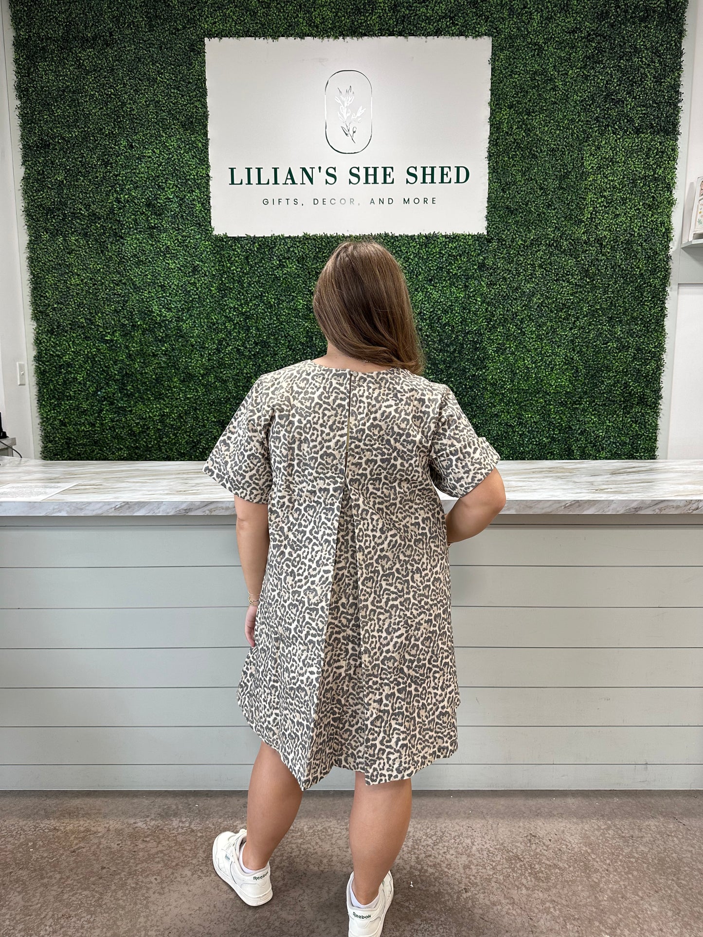 Leopard Dress with Pleated Back