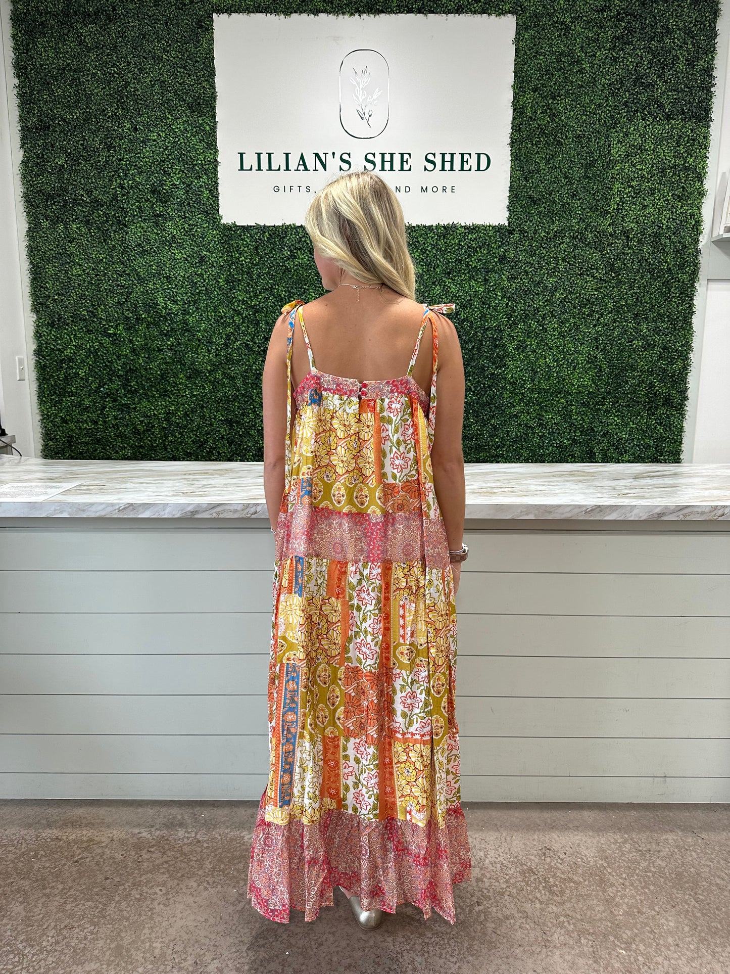 Patchwork Print Maxi Dress