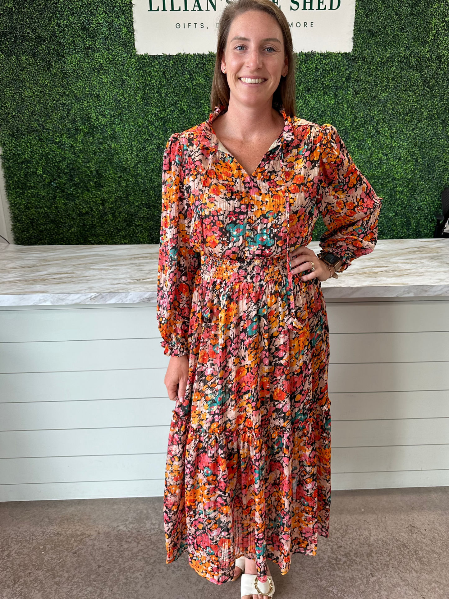 Black Metallic Floral Maxi Dress