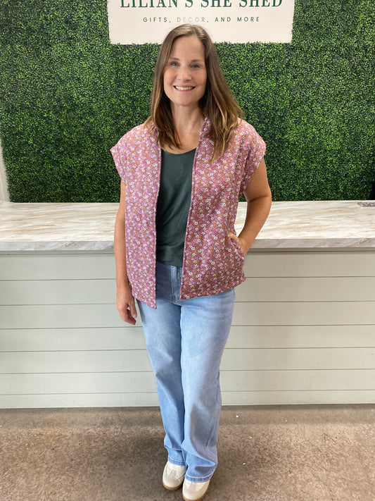 Floral Printed Quilt Vest