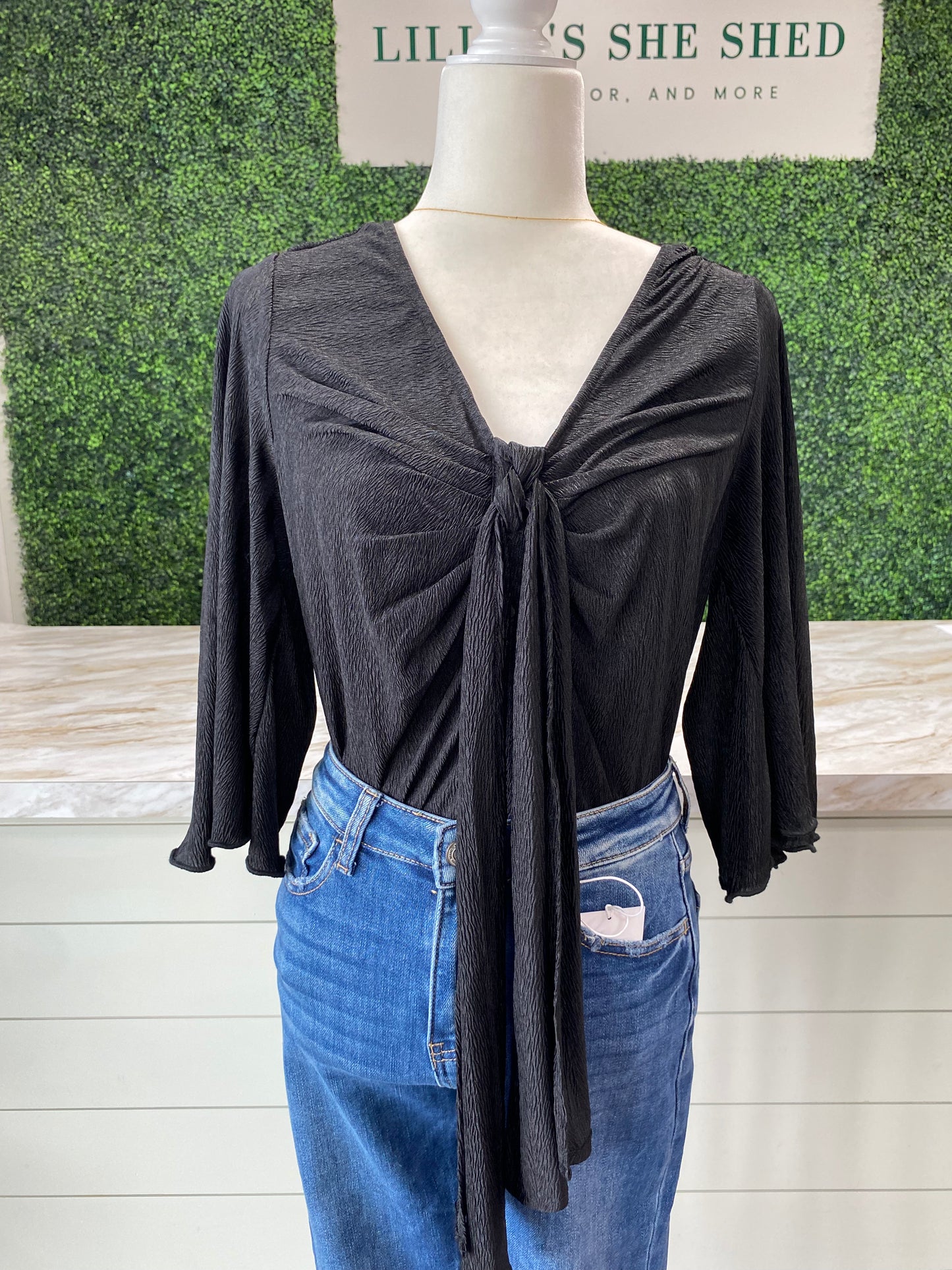 Black Front Tie Bodysuit