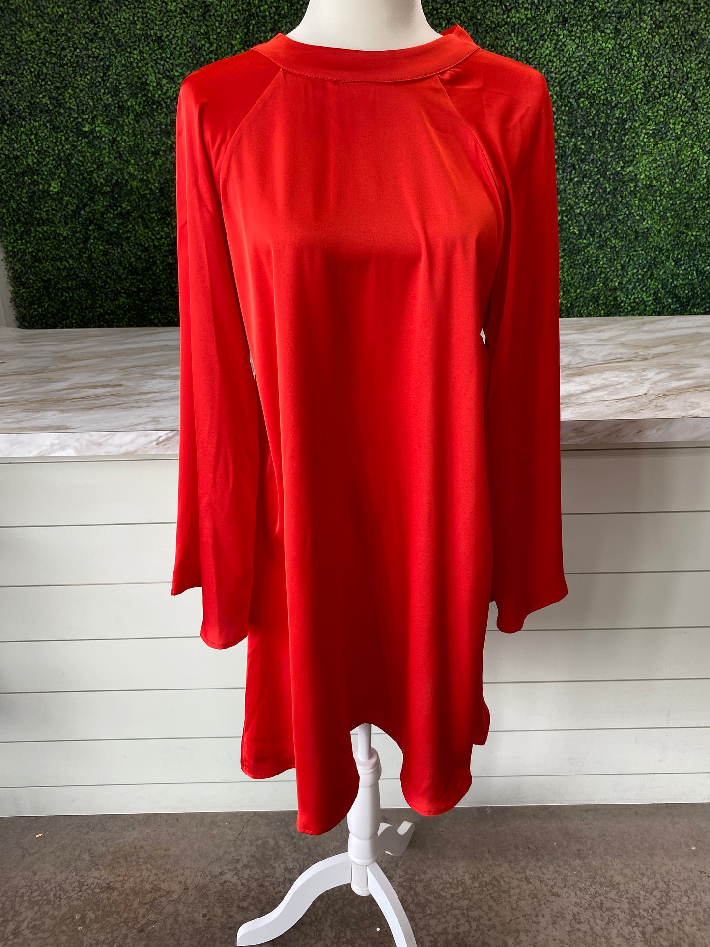 Tomato Red Bell Sleeve Silk Dress