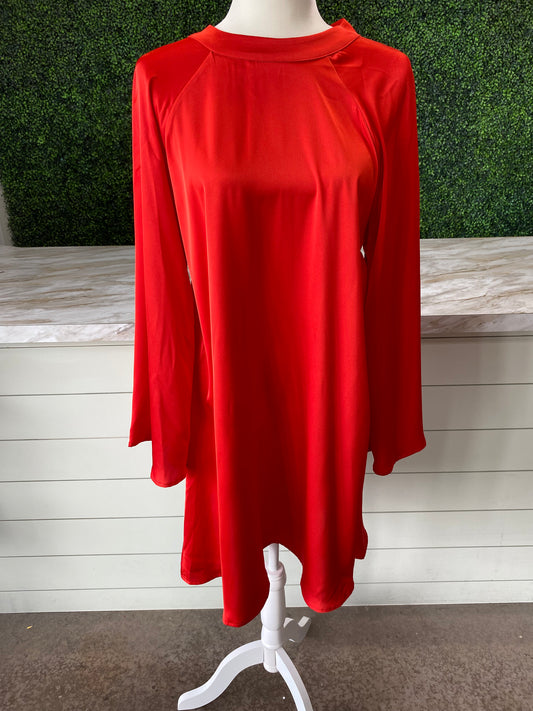 Tomato Red Bell Sleeve Silk Dress