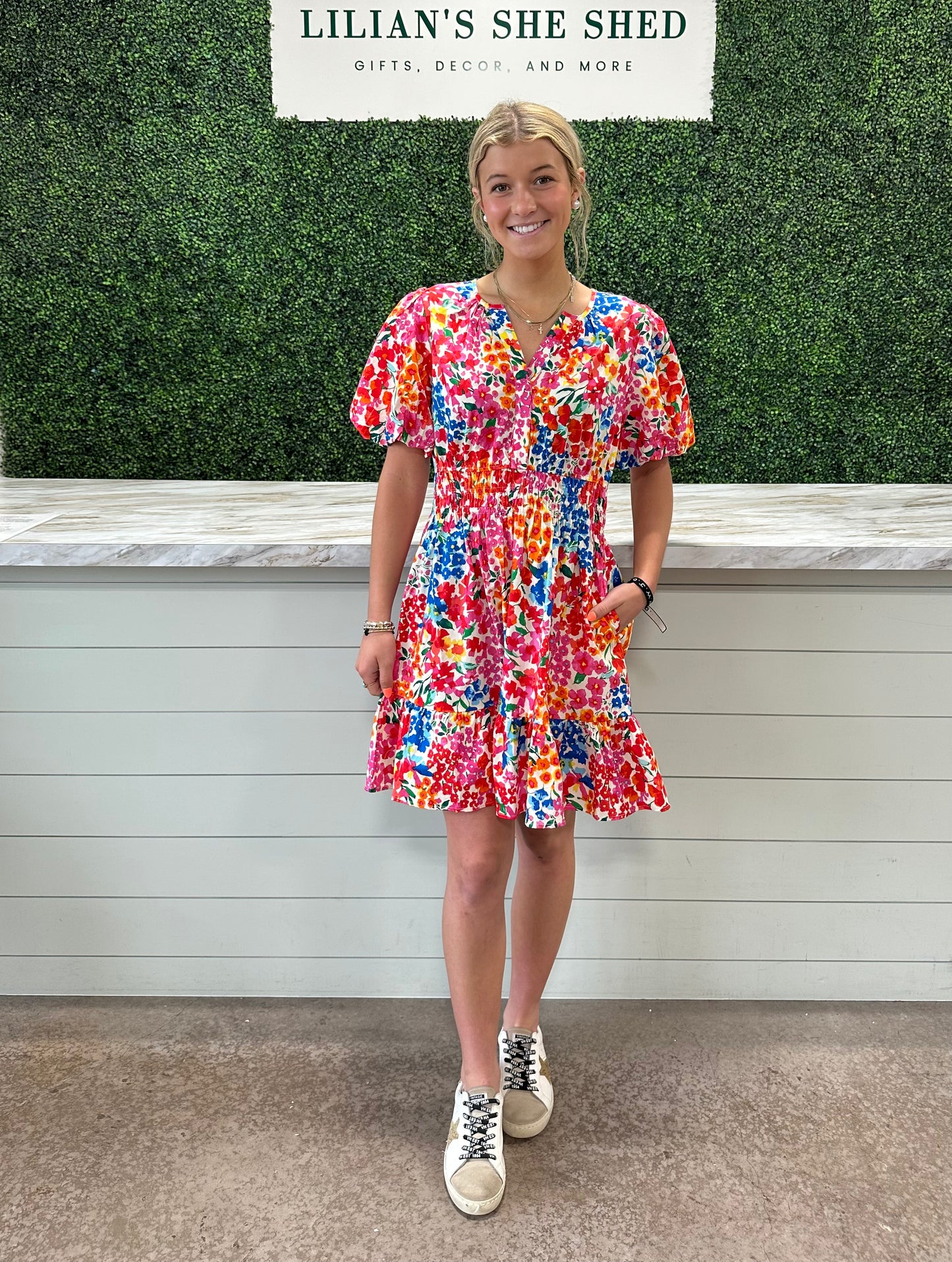 Multicolor Floral V-Neck Mini dress