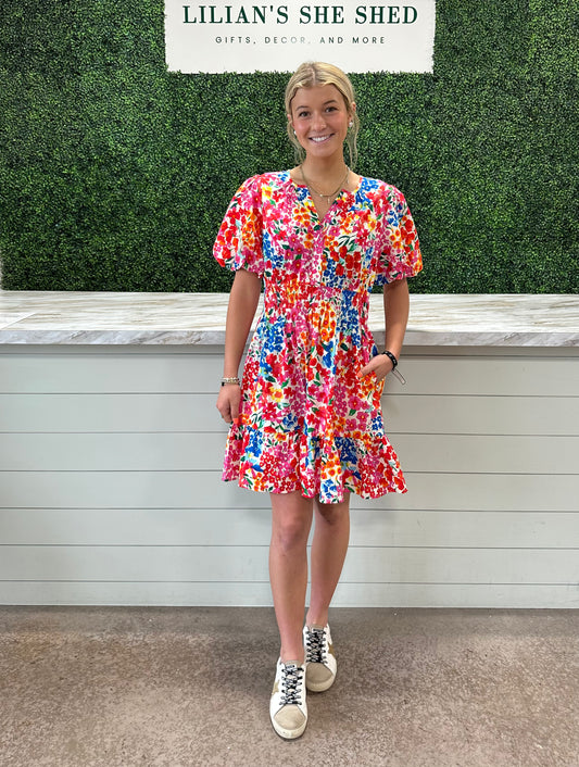 Multicolor Floral V-Neck Mini dress