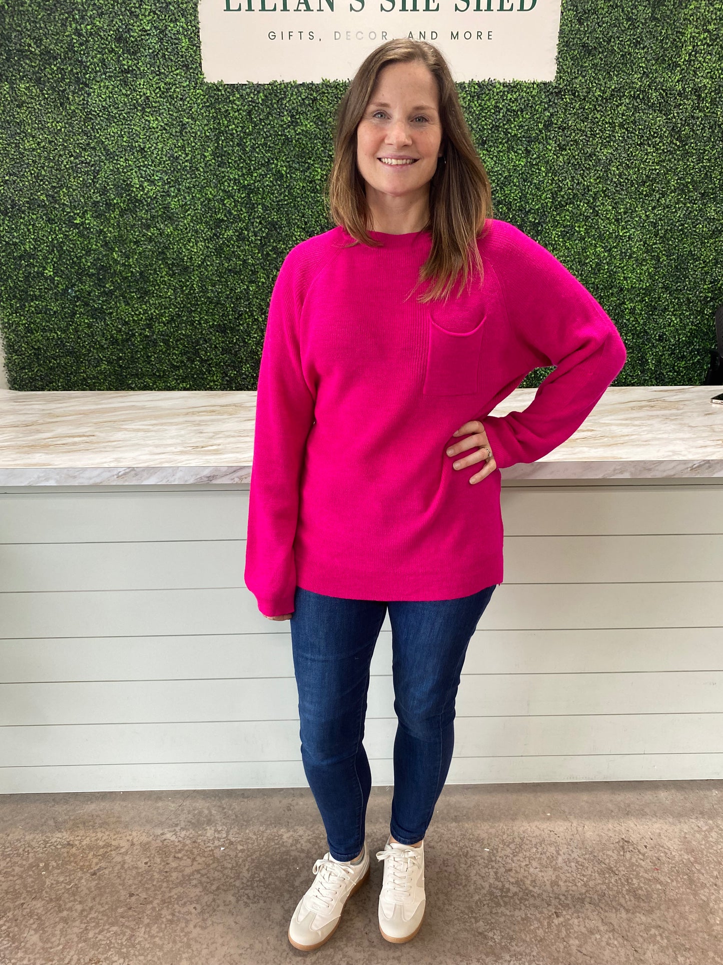 Solid Knit Front Pocket Sweater