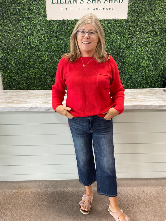 Solid Knit Front Pocket Sweater