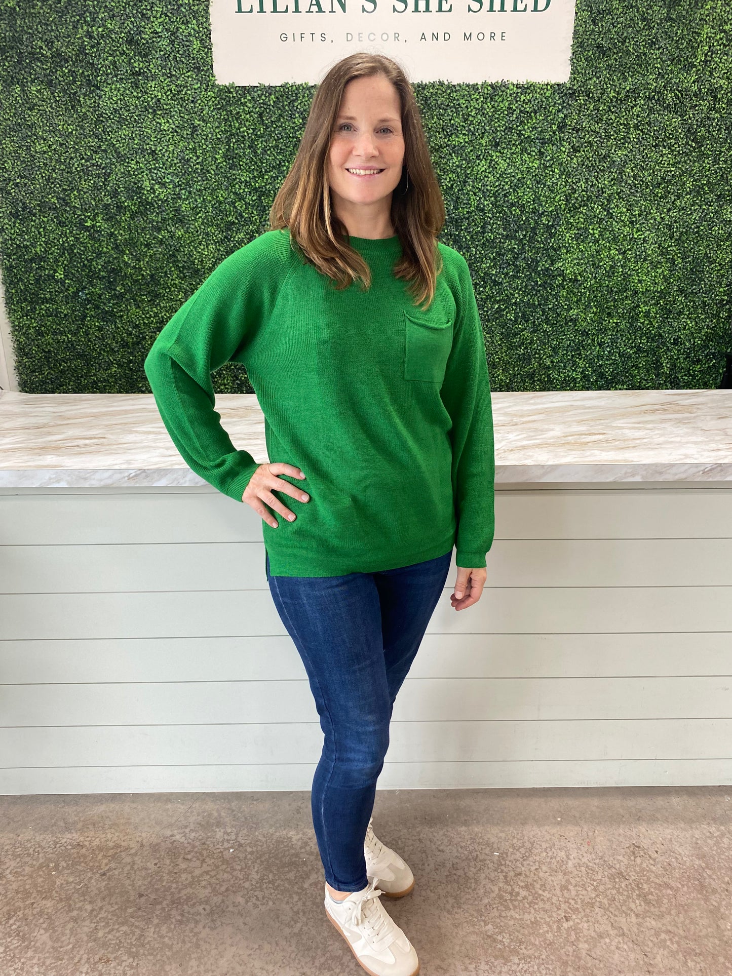 Solid Knit Front Pocket Sweater