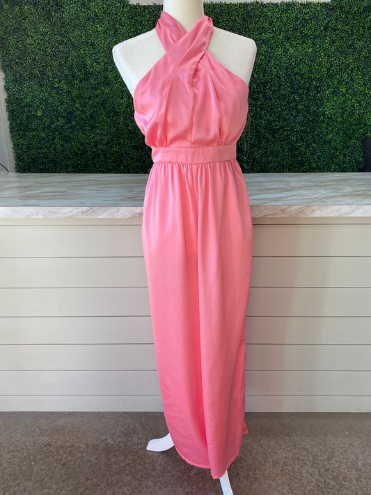 Pink Silky Twist Tie Jumpsuit