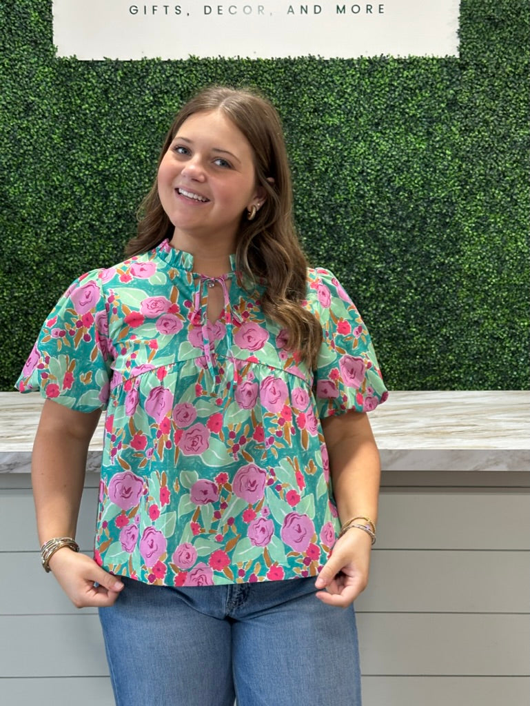 Floral Print Puff Sleeve Top
