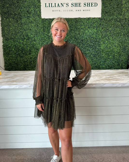 Black and Gold Shimmer Mini Dress