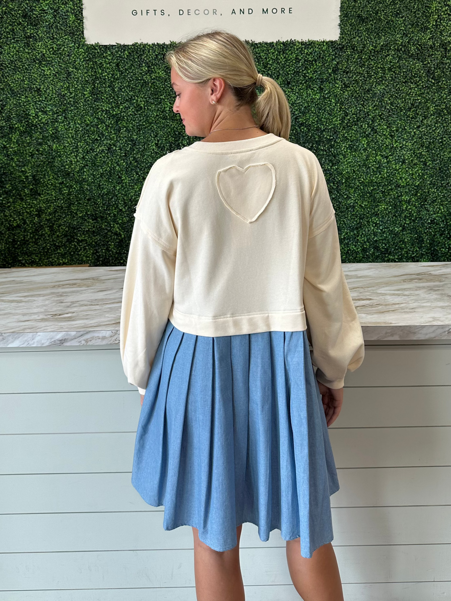 Cream with Denim Skirt Dress
