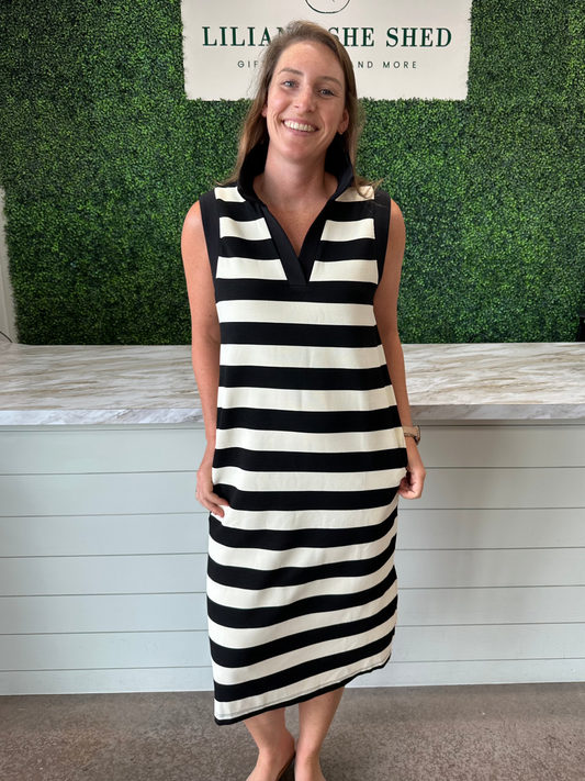 Striped V-Neck Midi Dress