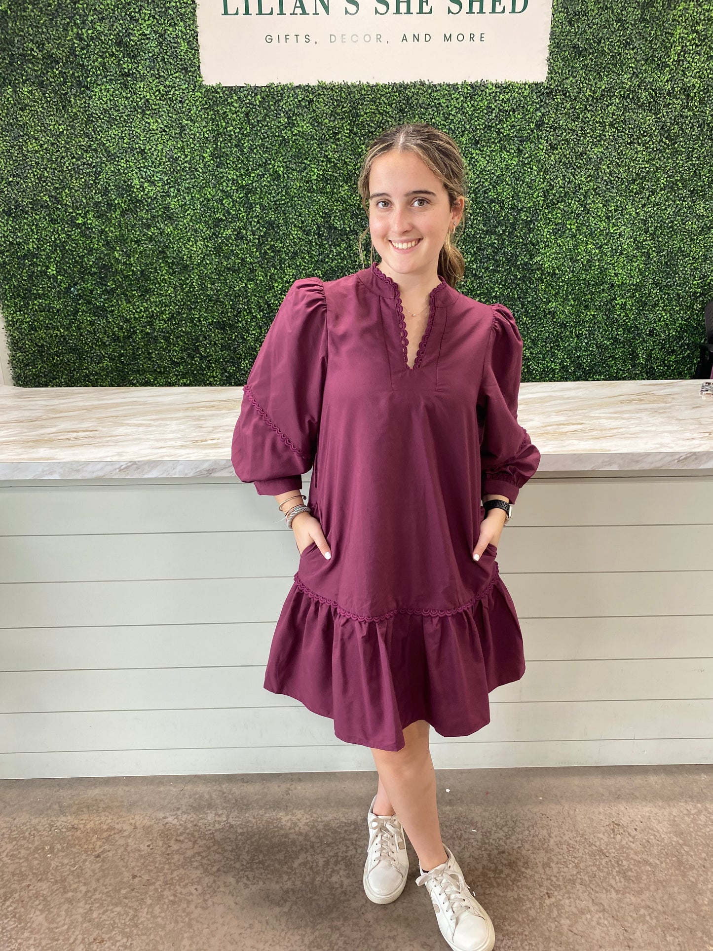 V-Neck Scalloped Mini Dress