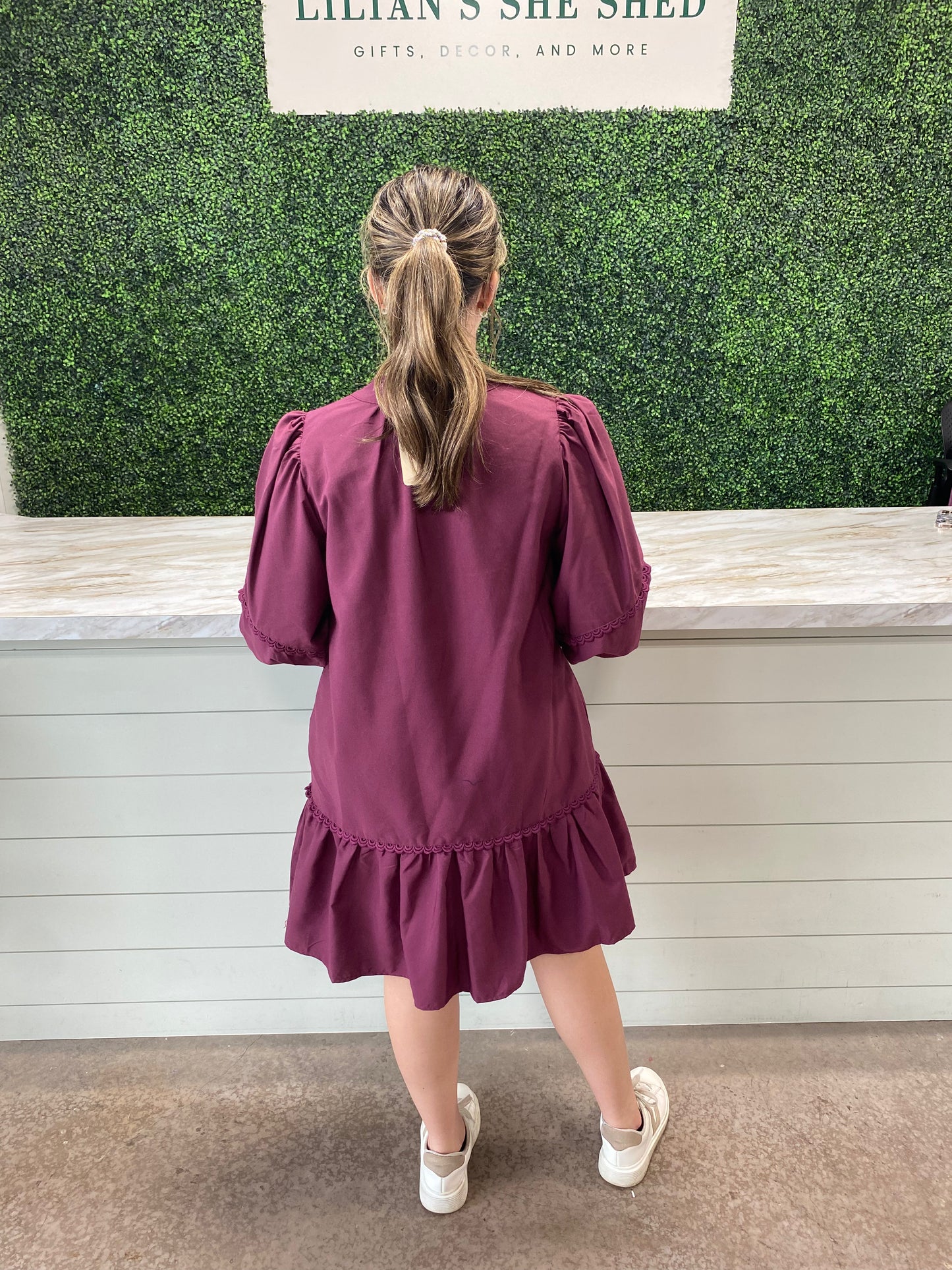 V-Neck Scalloped Mini Dress