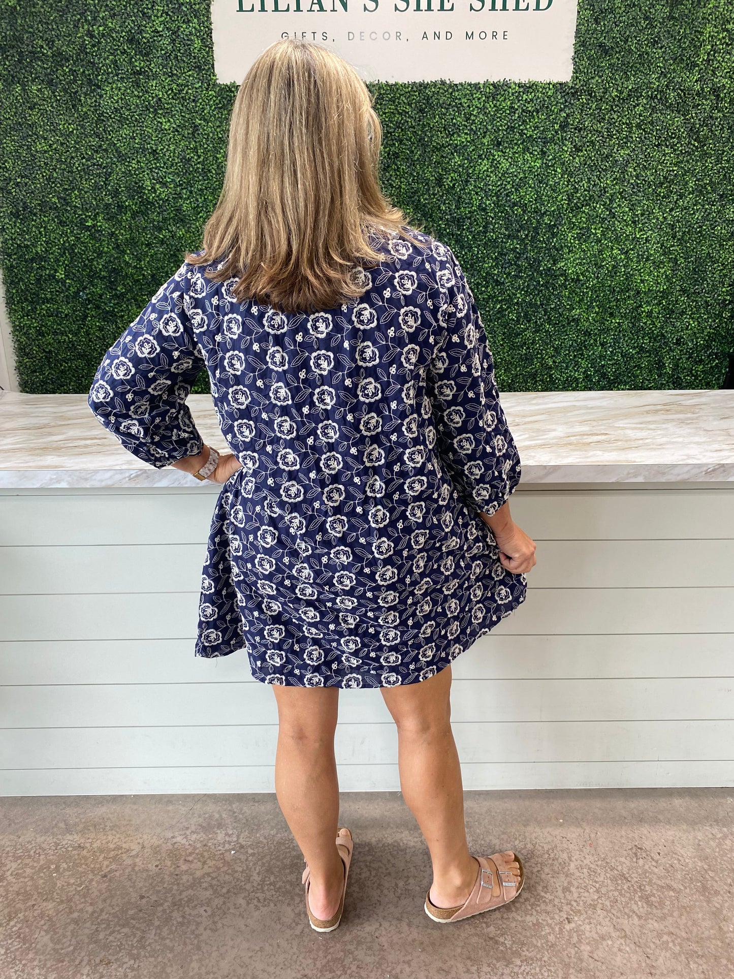 Navy Floral V-Neck Mini Dress