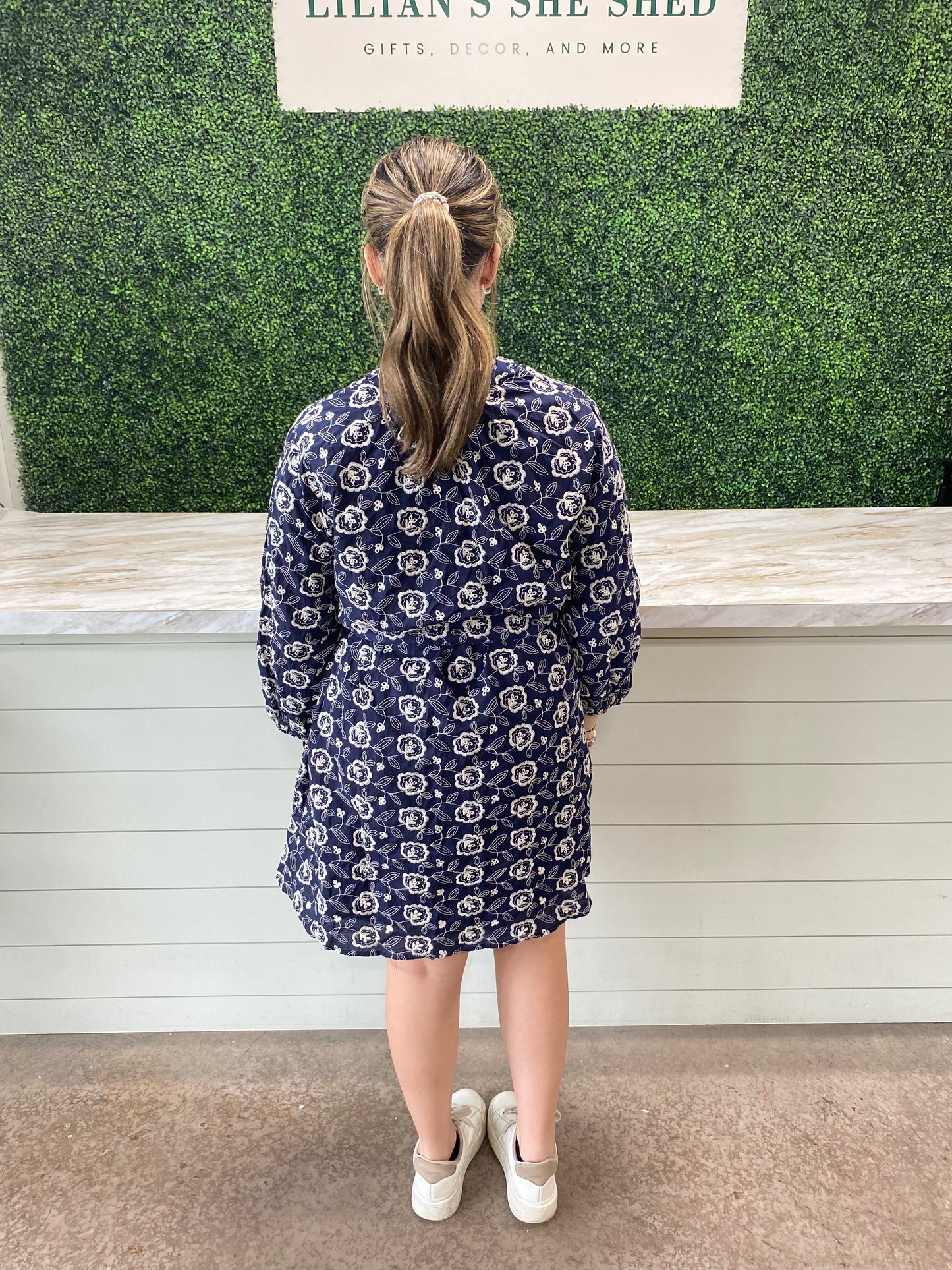 Navy Floral V-Neck Mini Dress