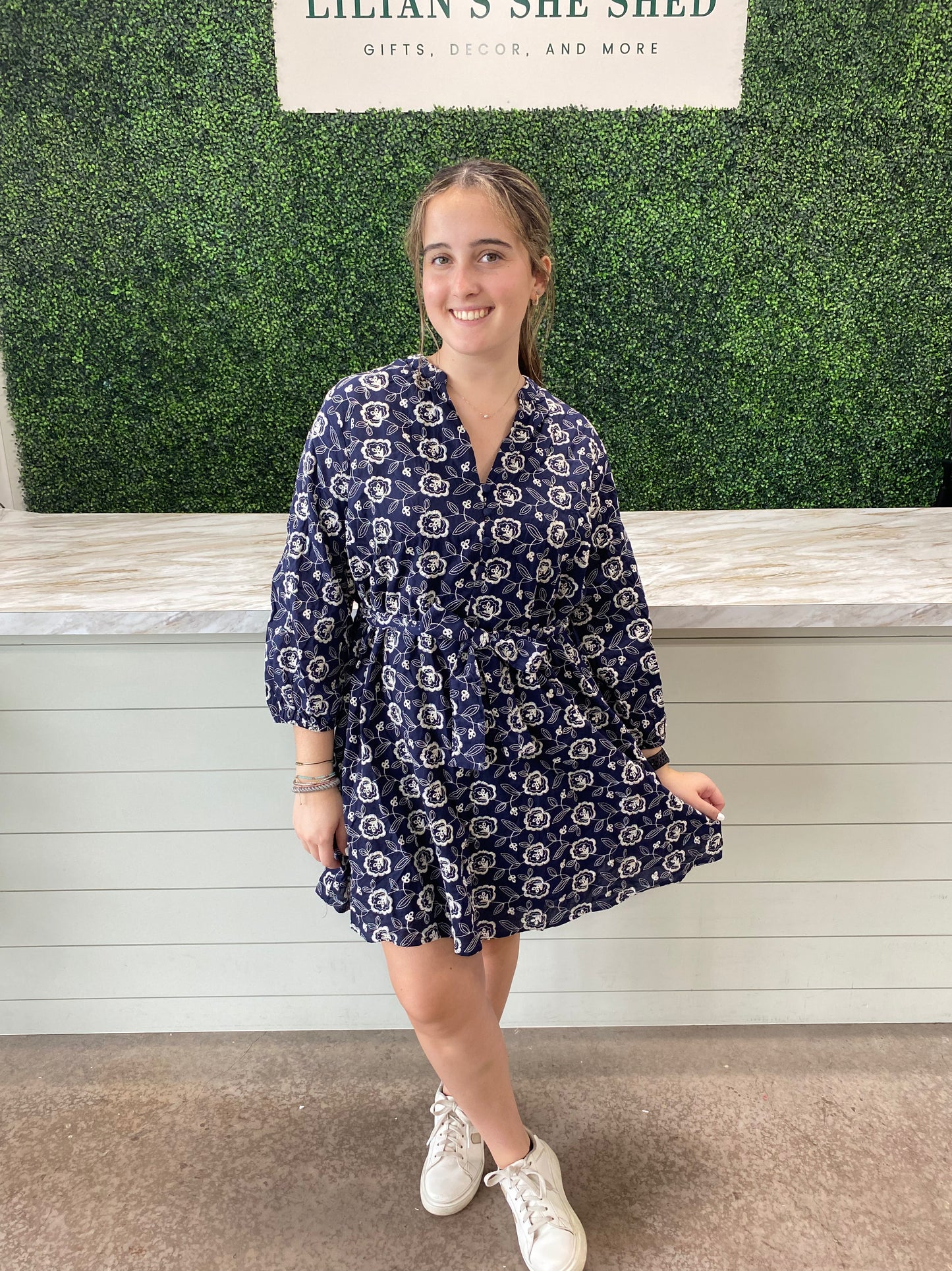 Navy Floral V-Neck Mini Dress