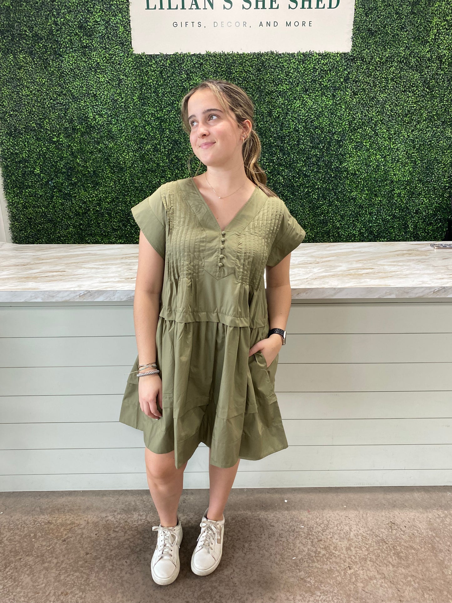 Button Down V-Neck Mini Dress