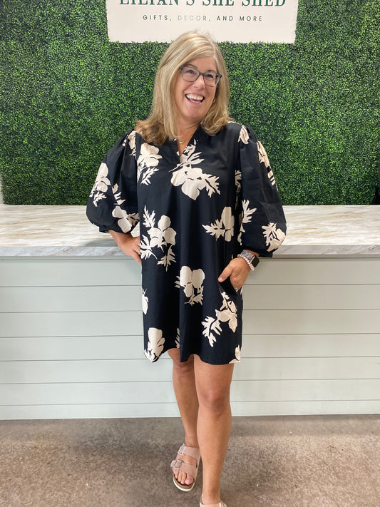 Floral V-Neck Quarter Sleeve Mini Dress