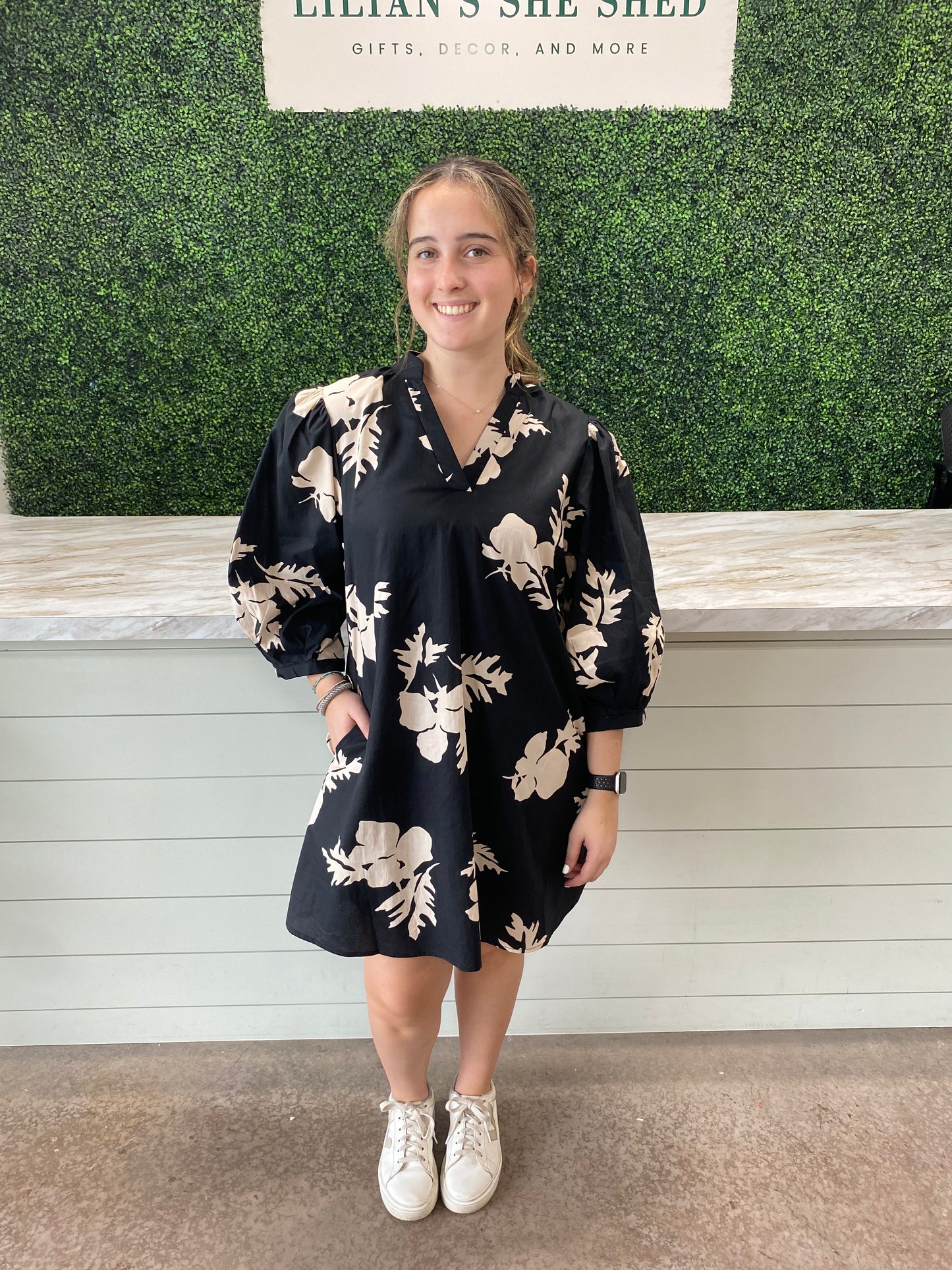 Floral V-Neck Quarter Sleeve Mini Dress