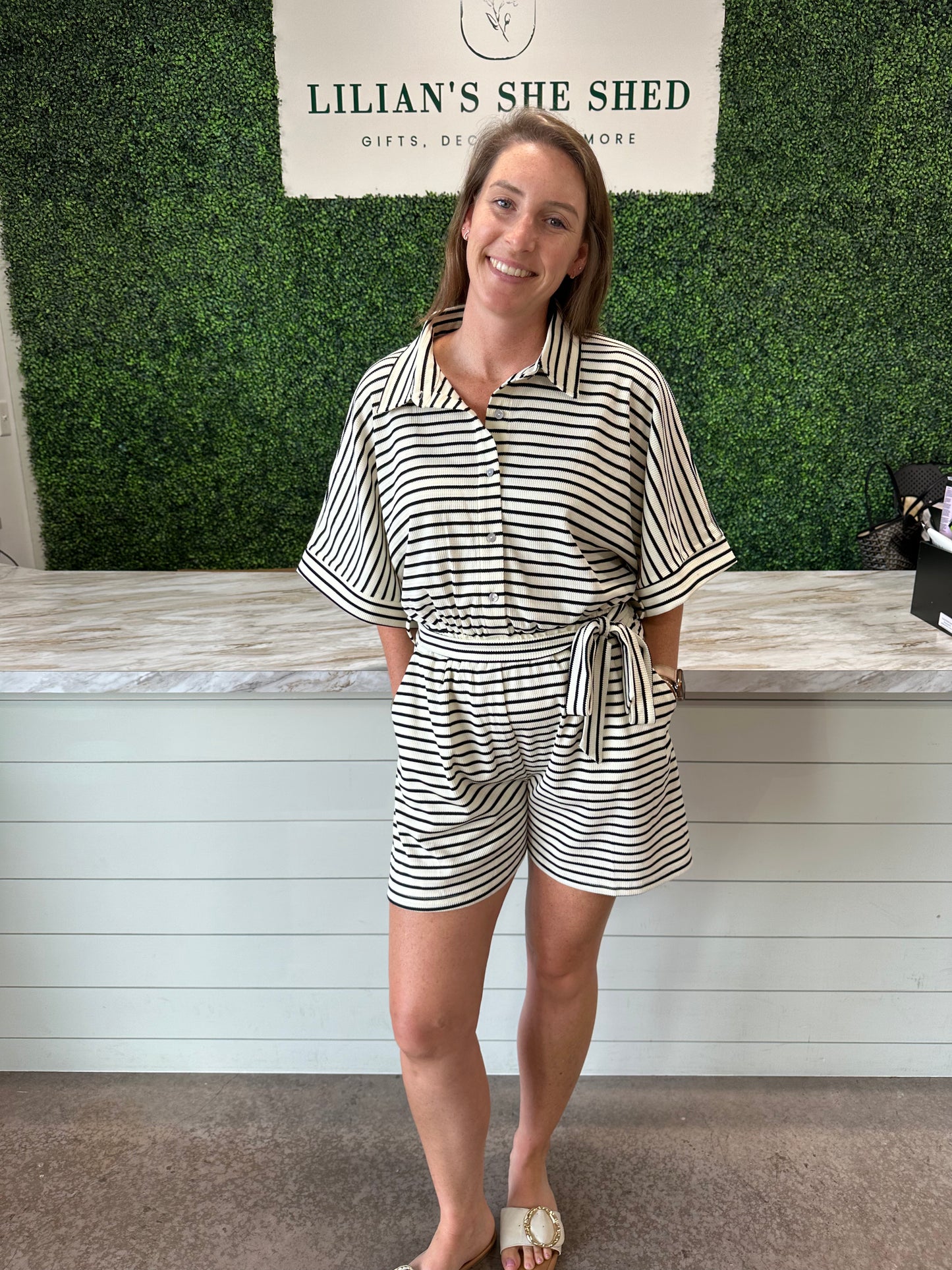 Striped Textured Romper
