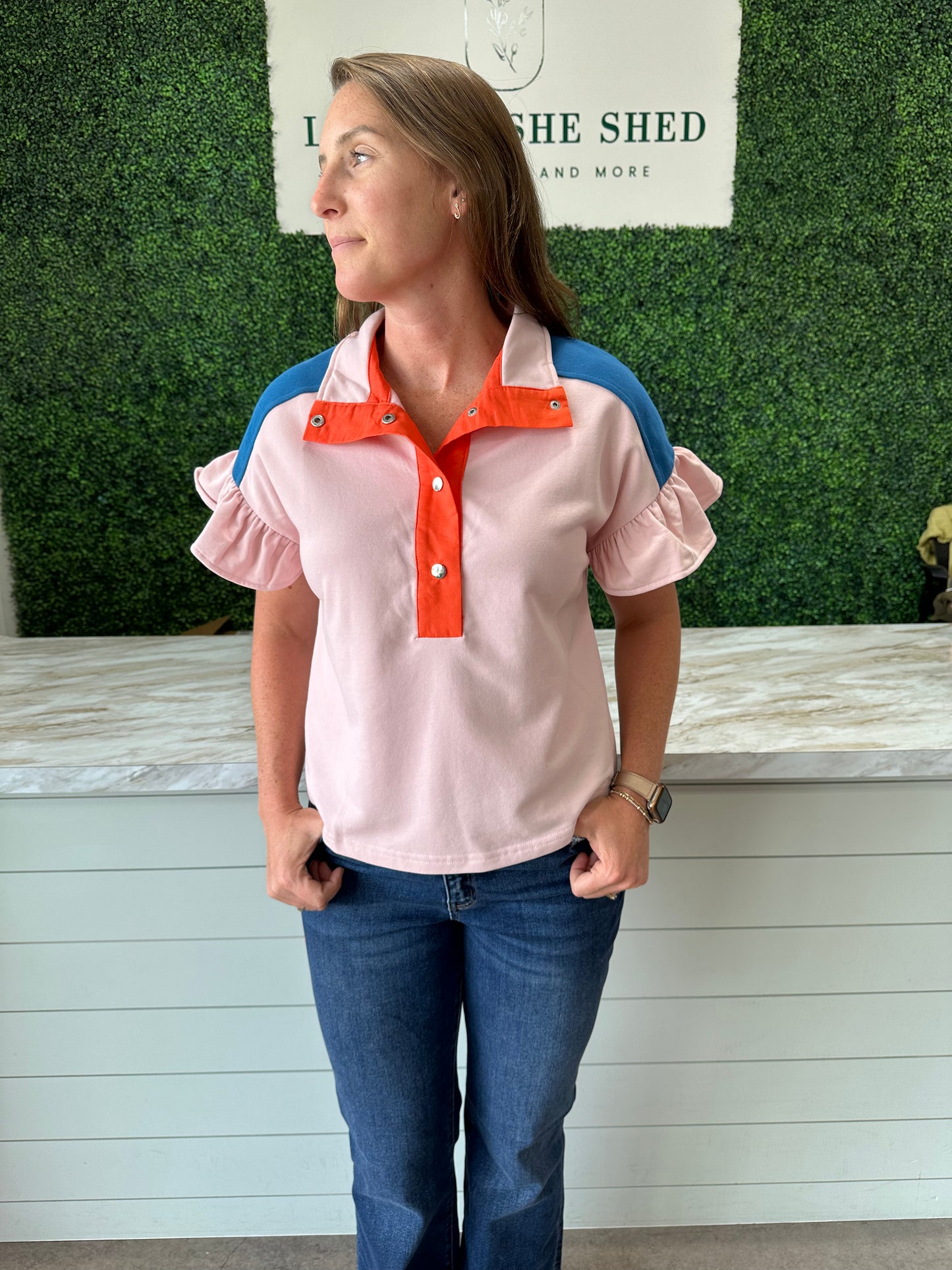 Color Block Ruffle Sweat Top