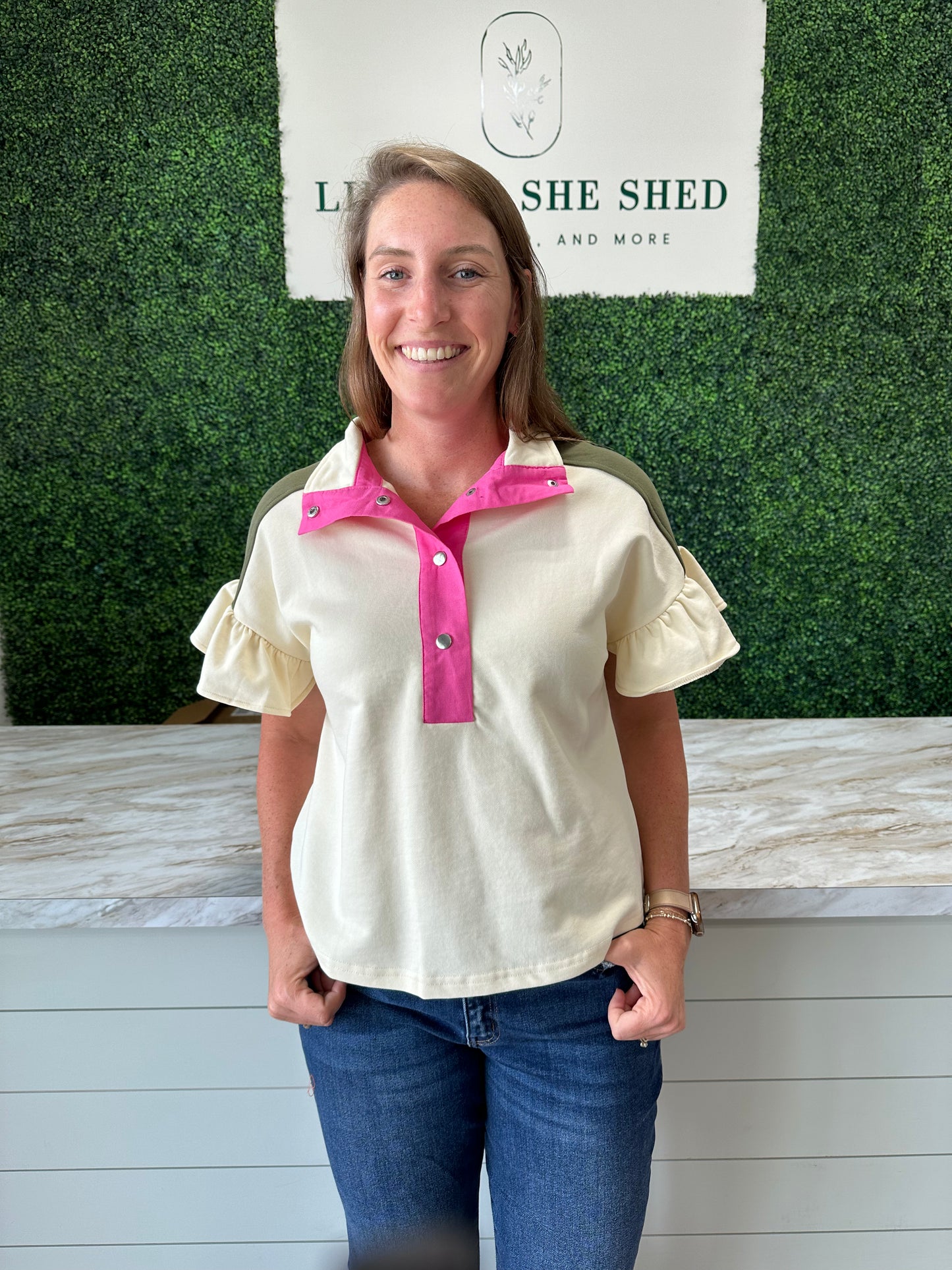 Color Block Ruffle Sweat Top