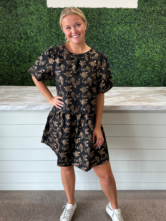 Black Rose Printed Puff Sleeve Dress