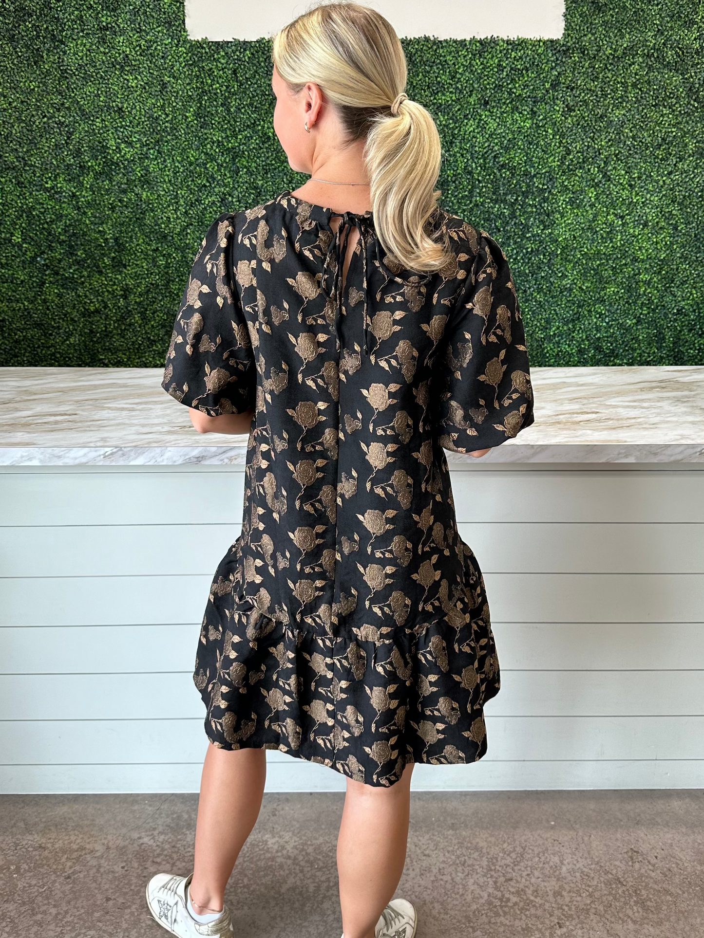 Black Rose Printed Puff Sleeve Dress