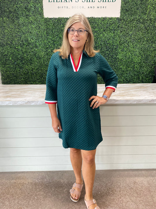 Striped Band Collared Mini Dress