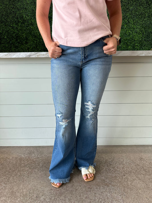 Midrise Super Flare Medium Denim