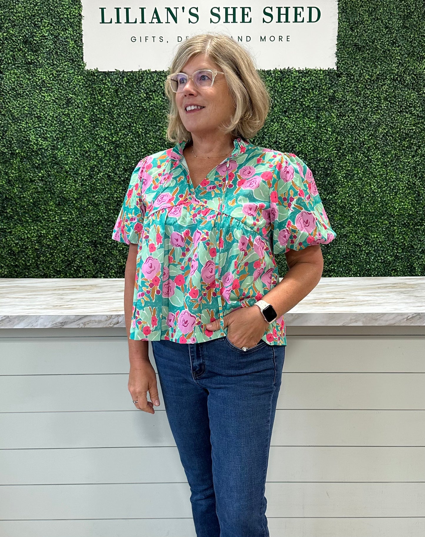 Floral Print Puff Sleeve Top