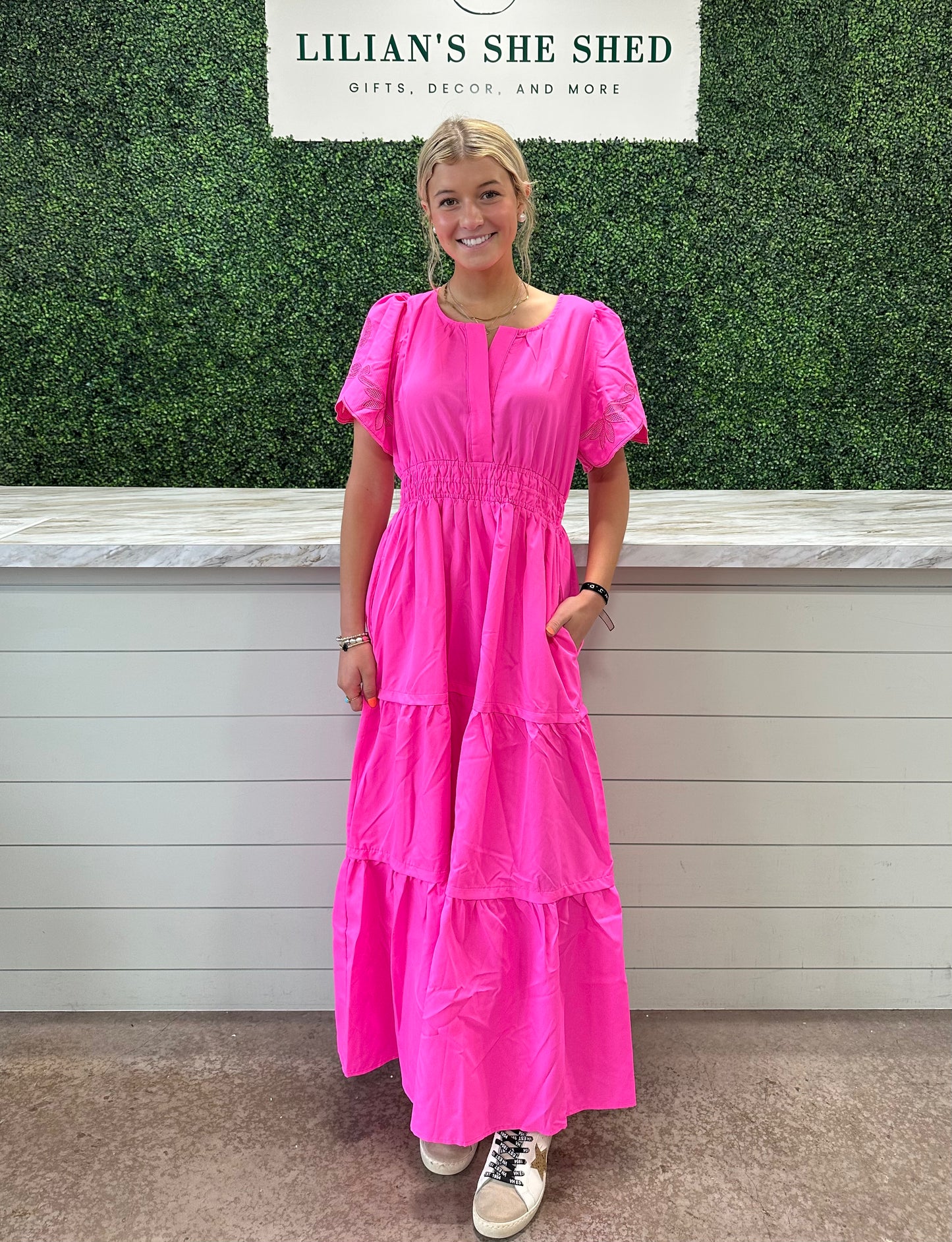 Solid Split Neck Maxi Dress