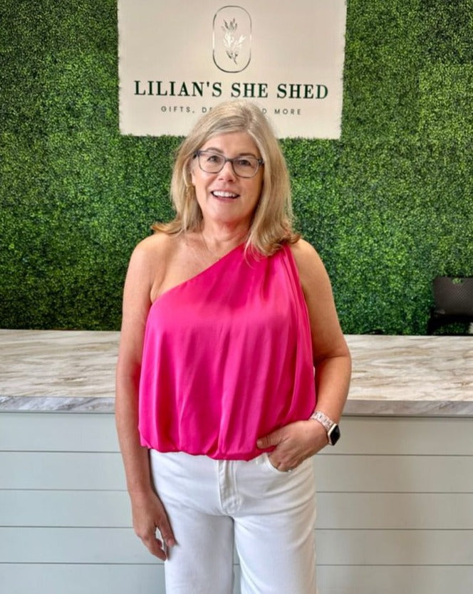 Hot Pink One Shoulder Silk Top